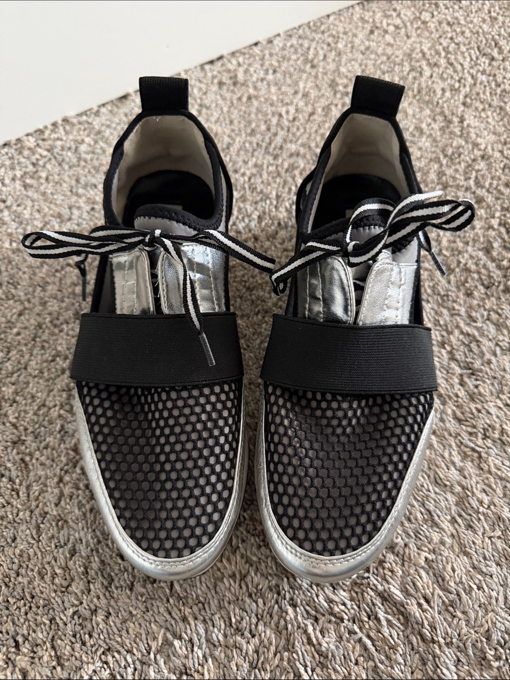 Steve Madden Black & Silver Slip-On Sneakers with Mesh Upper